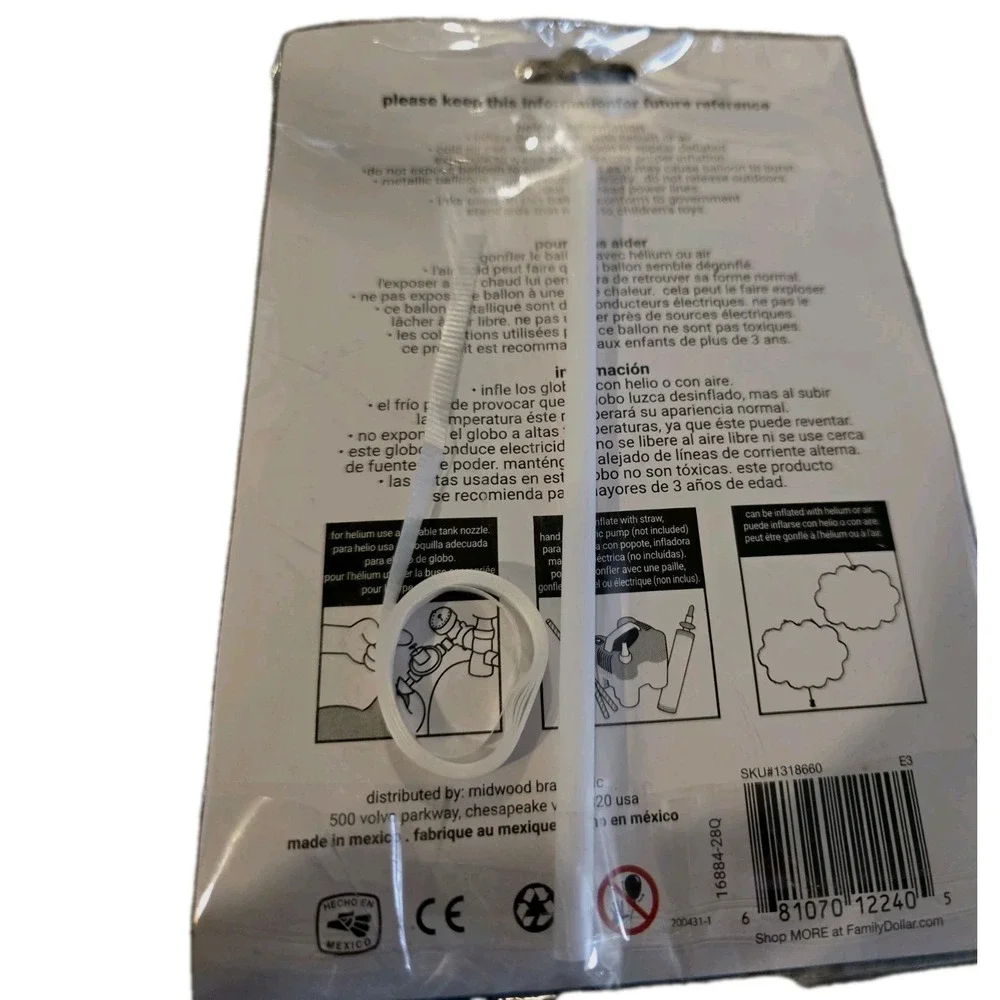 MYLAR balloon lets PARTY AIR NOT HELIUM. New. TABS STRAW AND RIBBON INCLUDED.